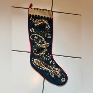 Vintage Elegant Paisley Holiday Stocking - Blue and Red